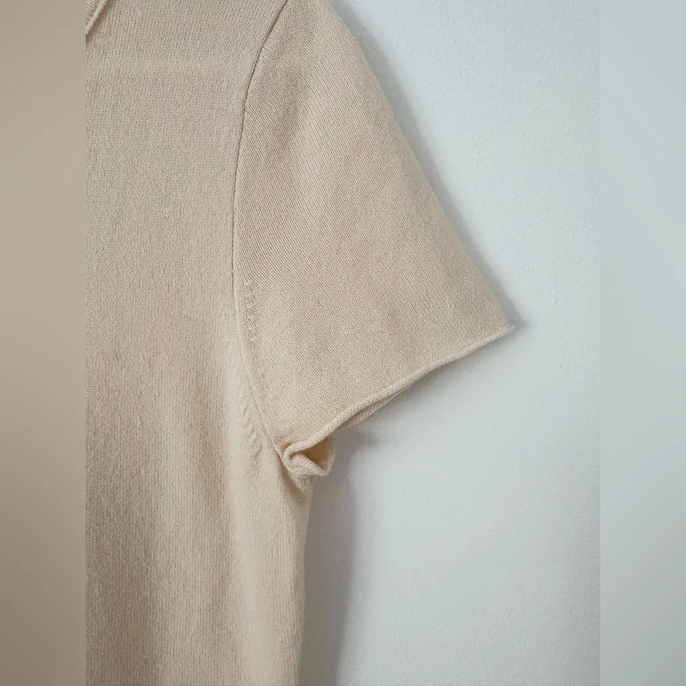 J Crew Cashmere Cream Rolled Hem Crewneck Relaxed Tee Shirt Size Large - Picture 3 of 5